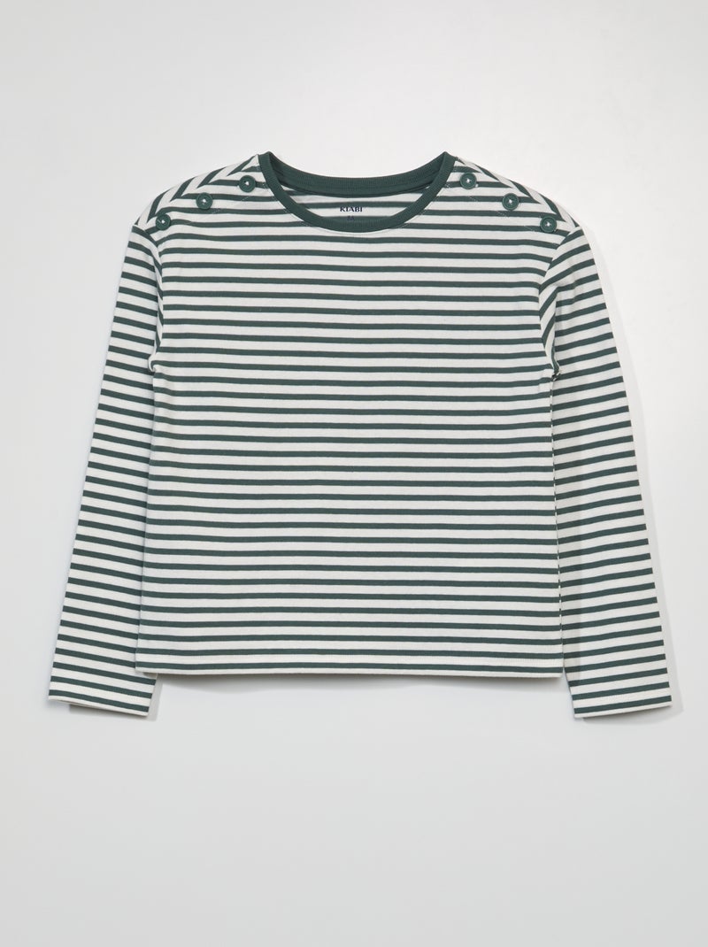 T-shirt de manga comprida com estampado às 'riscas' VERDE - Kiabi