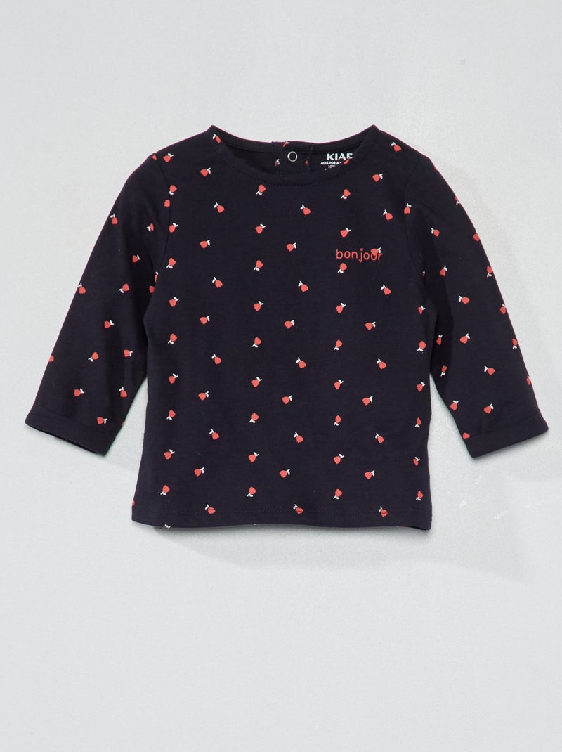 T-shirt de manga comprida com estampado AZUL - Kiabi