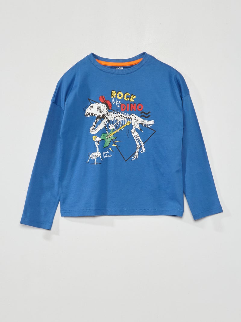 T-shirt de manga comprida com estampado Azul - Kiabi