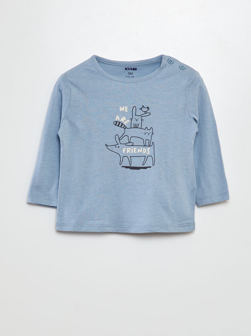 T-shirt de manga comprida com estampado AZUL - Kiabi