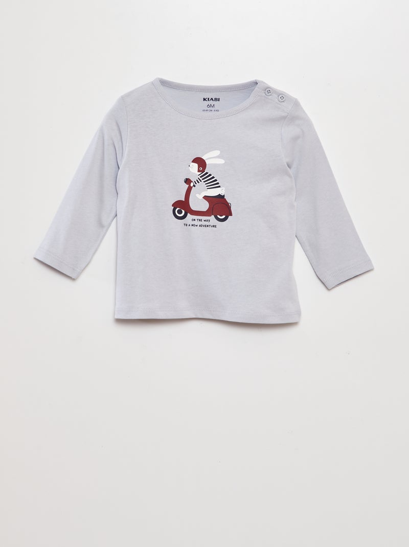 T-shirt de manga comprida com estampado AZUL - Kiabi