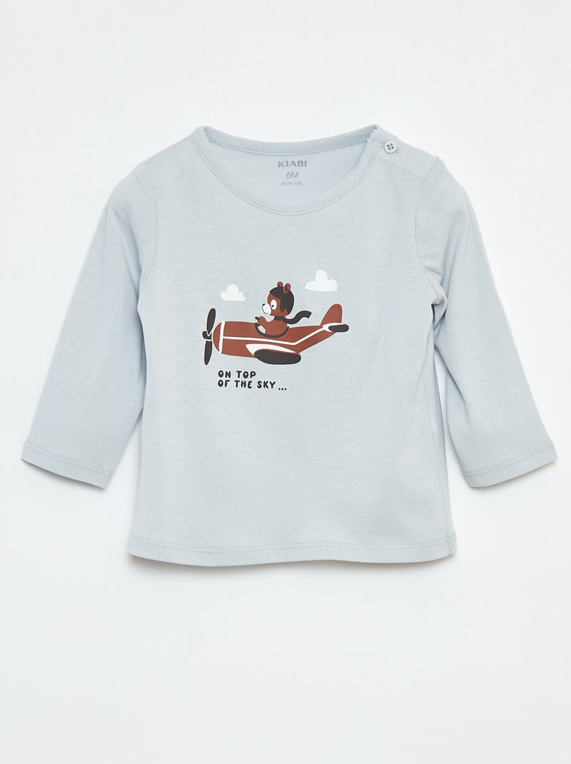 T-shirt de manga comprida com estampado Azul - Kiabi