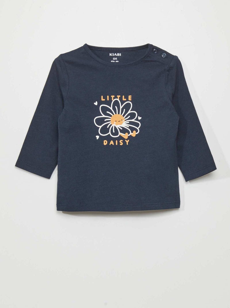 T-shirt de manga comprida com estampado AZUL - Kiabi