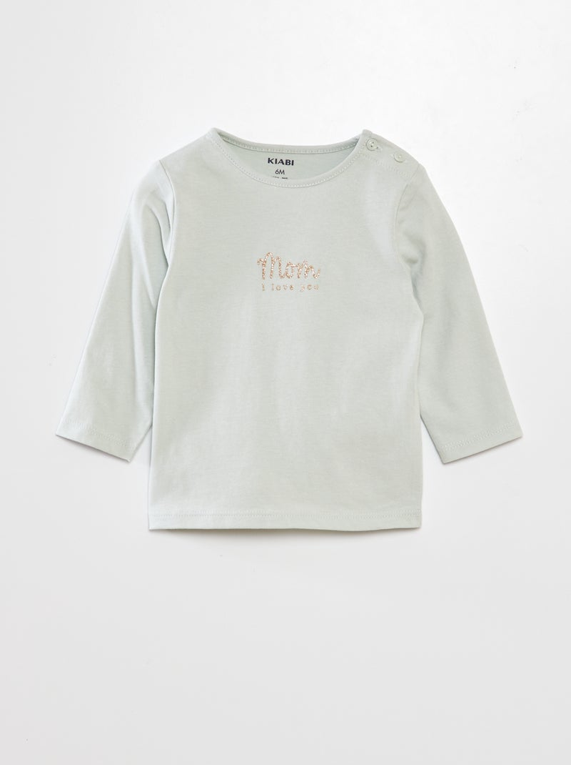 T-shirt de manga comprida com estampado AZUL - Kiabi
