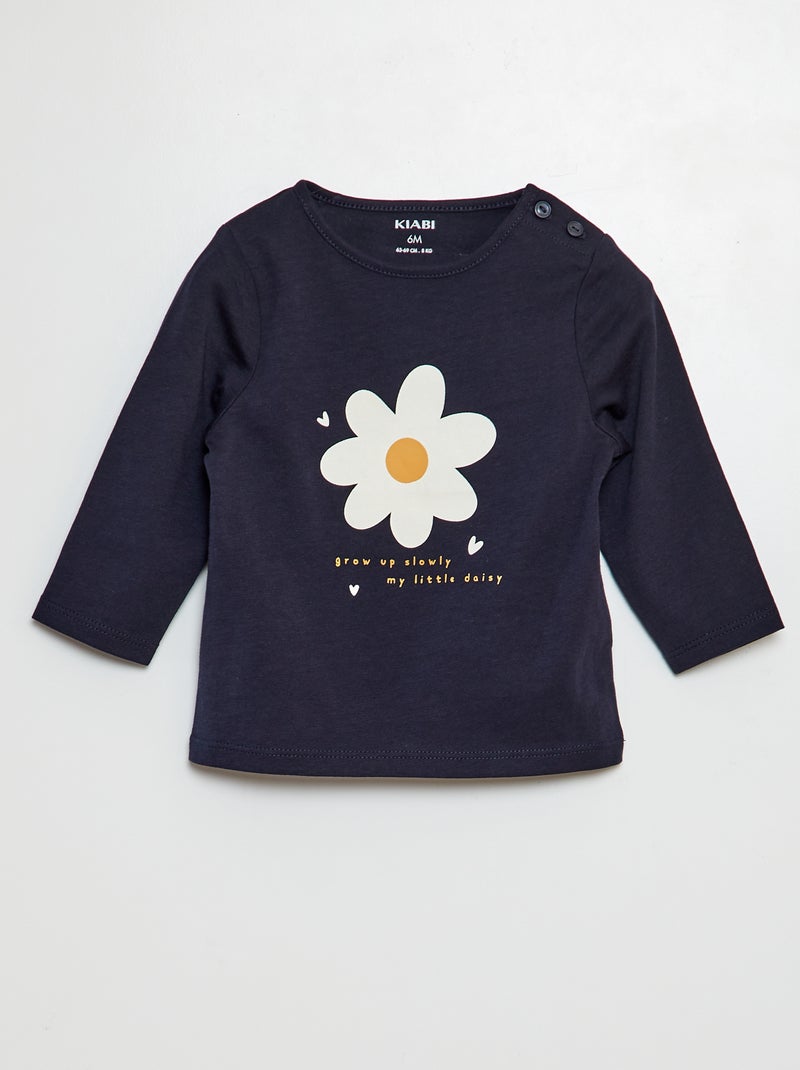 T-shirt de manga comprida com estampado AZUL - Kiabi