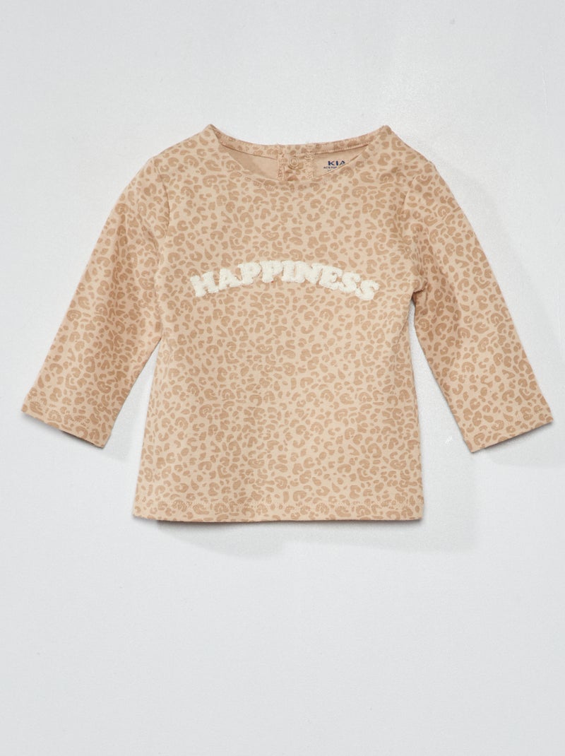T-shirt de manga comprida com estampado BEGE - Kiabi