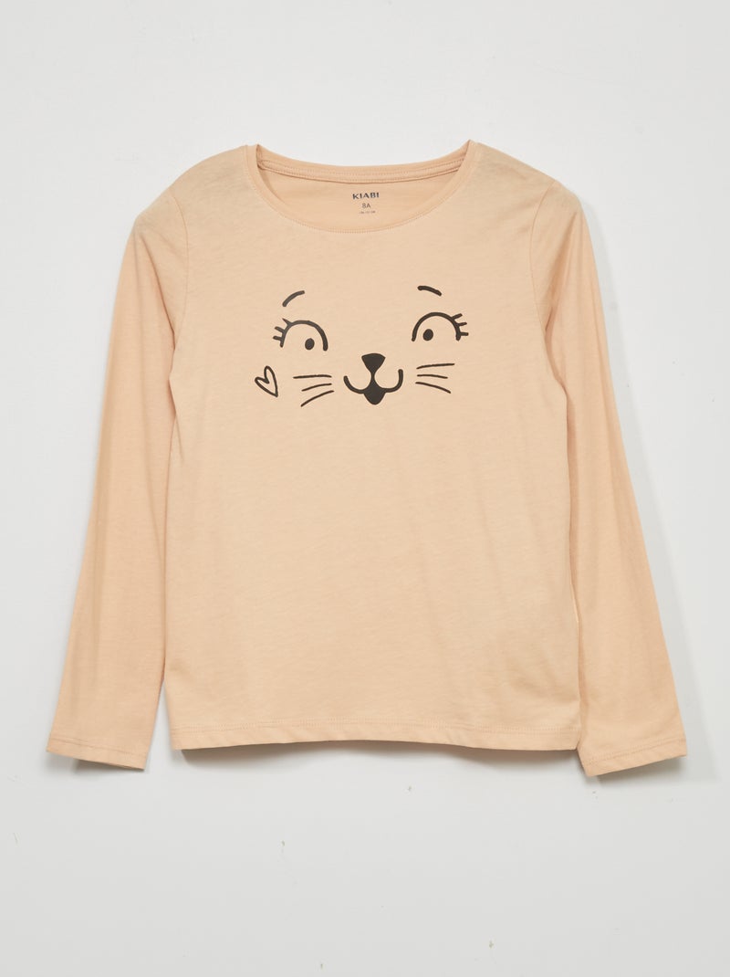 T-shirt de manga comprida com estampado BEGE - Kiabi