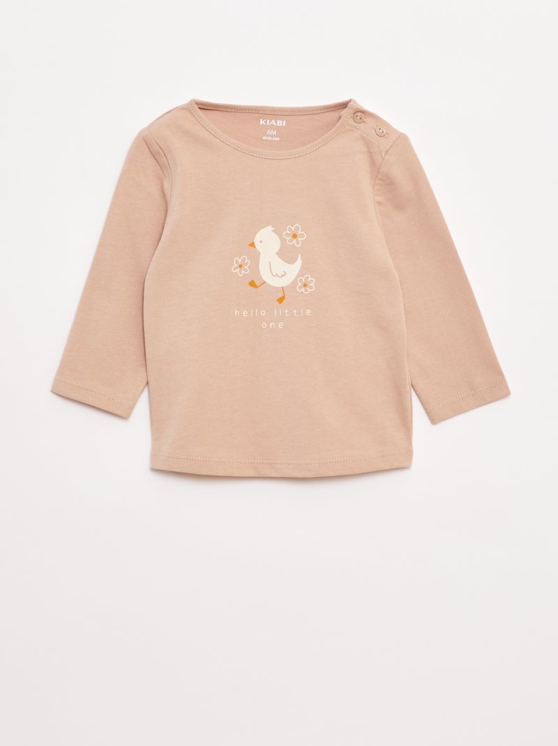 T-shirt de manga comprida com estampado Bege - Kiabi