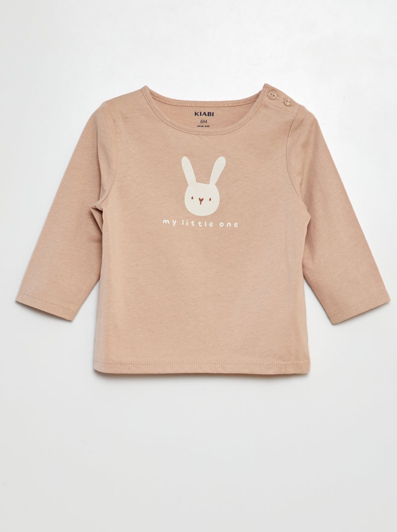 T-shirt de manga comprida com estampado BEGE - Kiabi