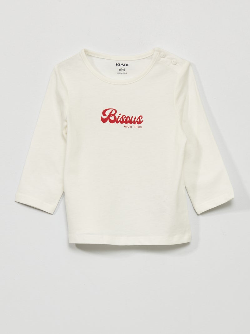 T-shirt de manga comprida com estampado BRANCO - Kiabi