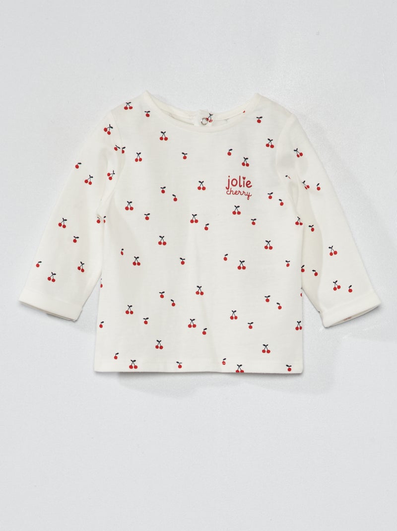 T-shirt de manga comprida com estampado BRANCO - Kiabi