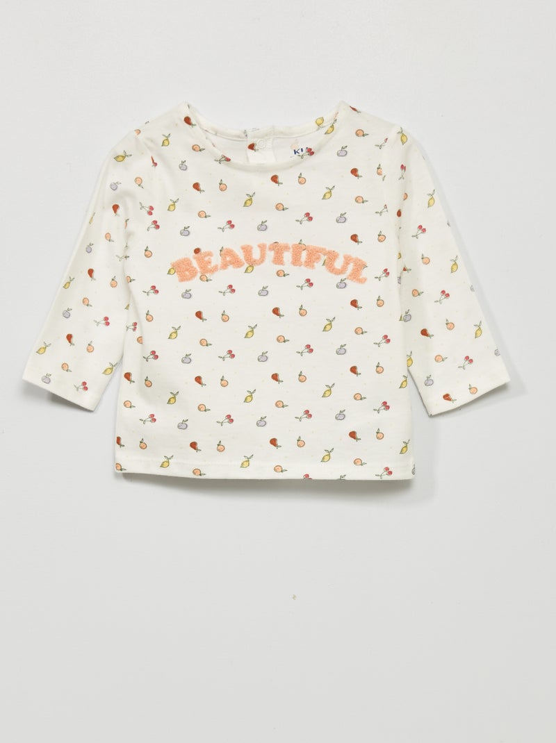 T-shirt de manga comprida com estampado BRANCO - Kiabi