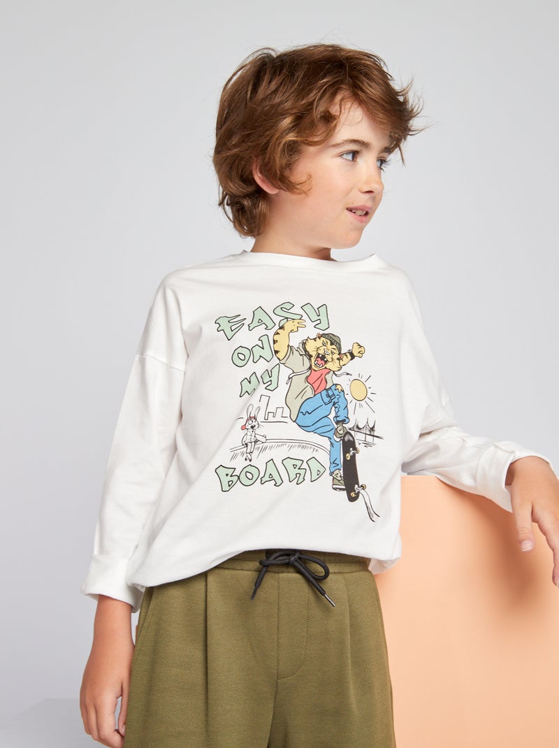 T-shirt de manga comprida com estampado Branco - Kiabi