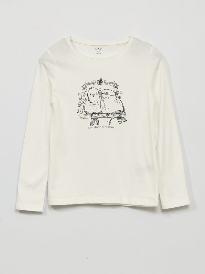 T-shirt de manga comprida com estampado BRANCO - Kiabi