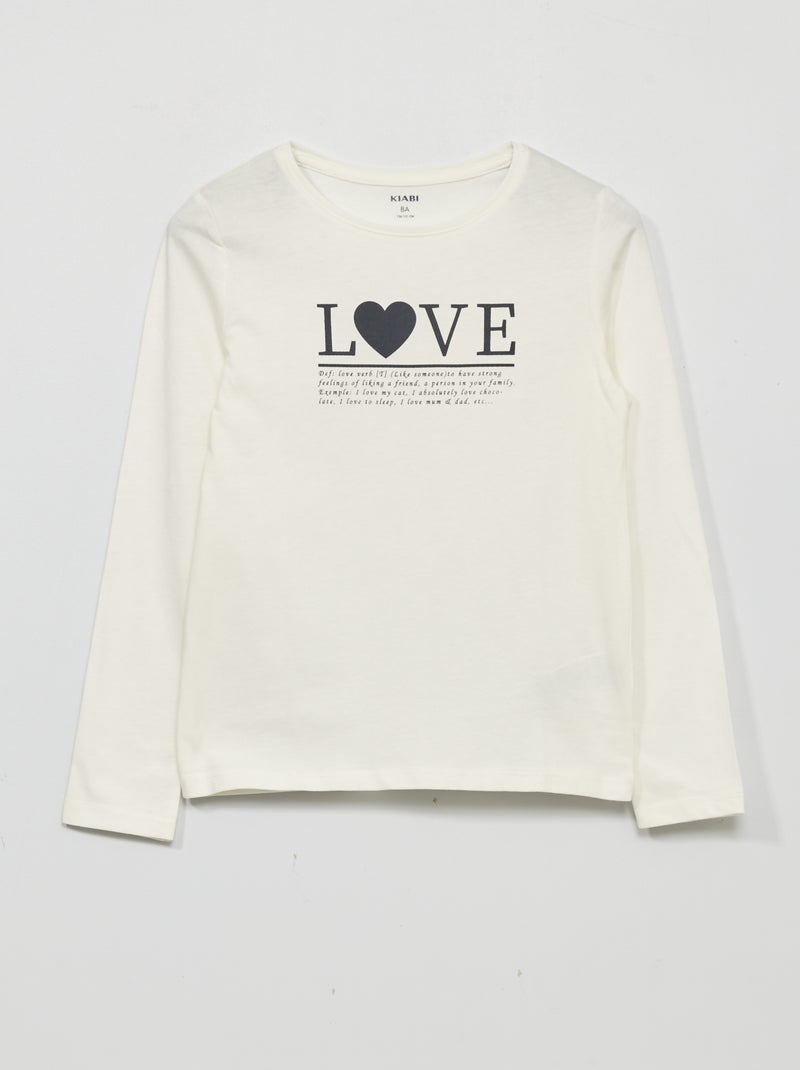 T-shirt de manga comprida com estampado BRANCO - Kiabi