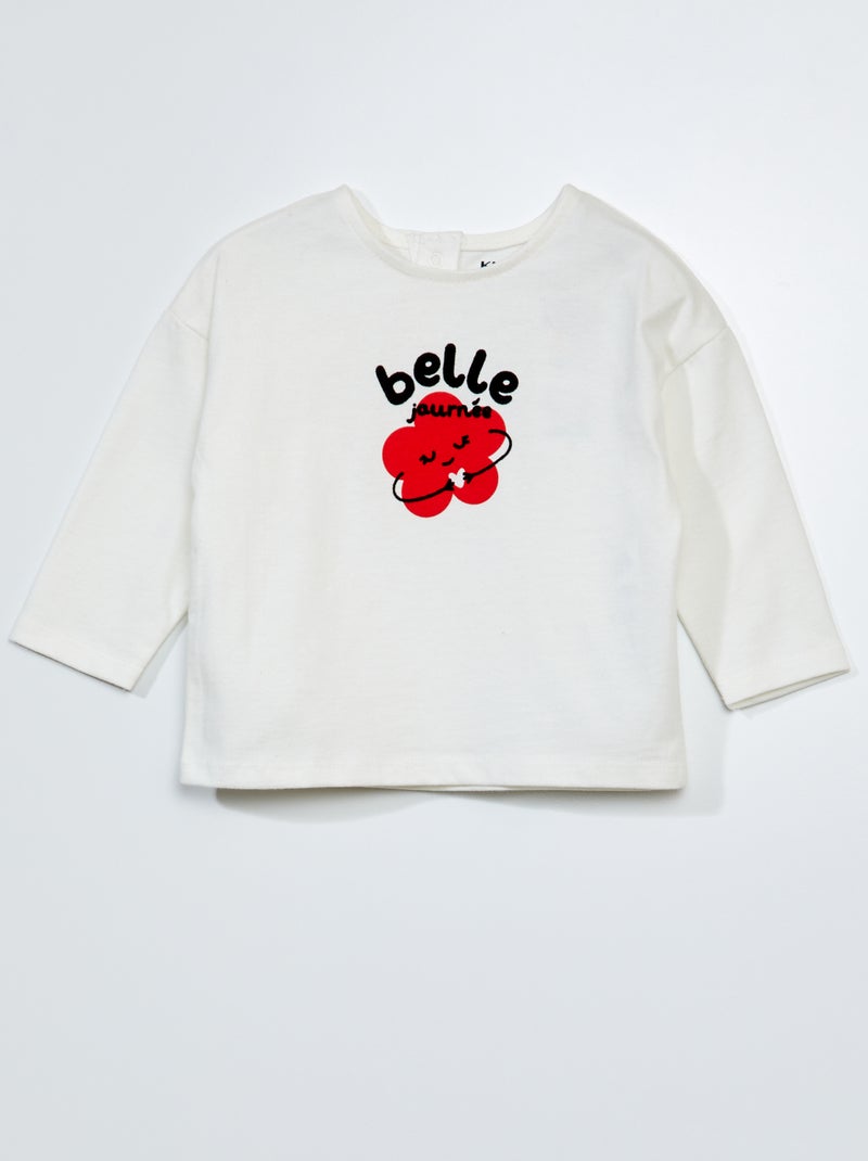 T-shirt de manga comprida com estampado BRANCO - Kiabi