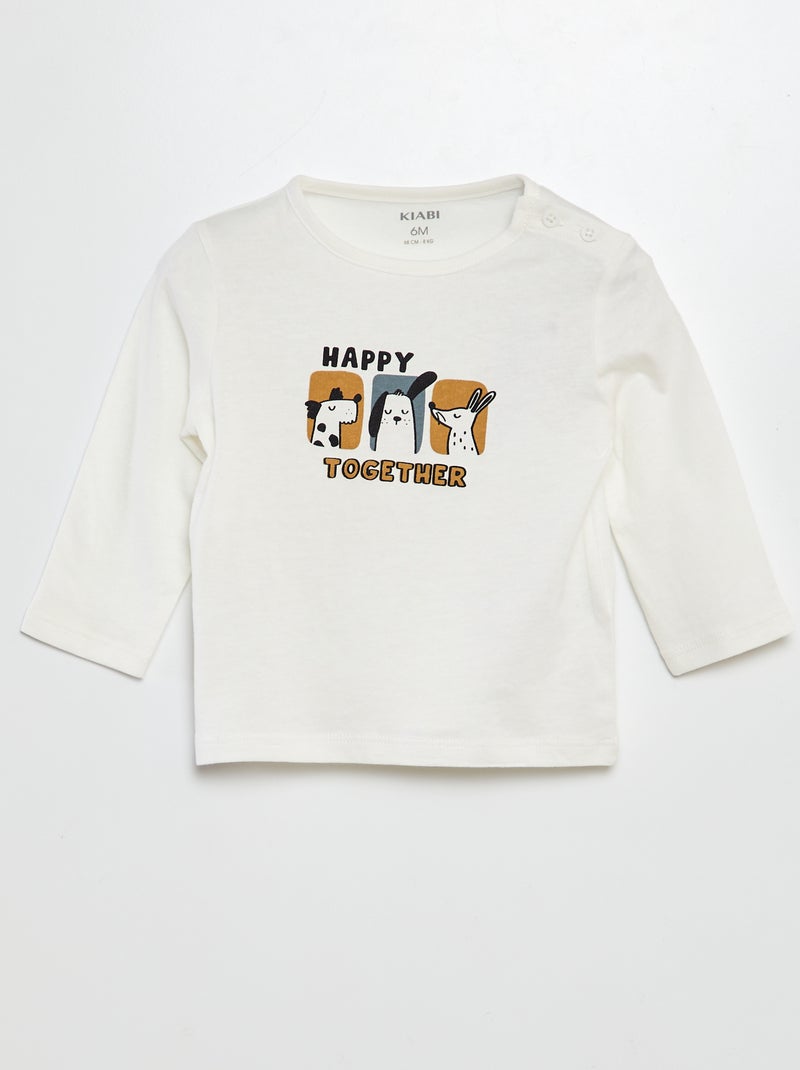 T-shirt de manga comprida com estampado BRANCO - Kiabi