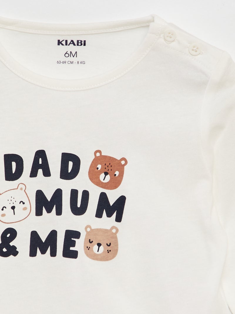 T-shirt de manga comprida com estampado BRANCO - Kiabi