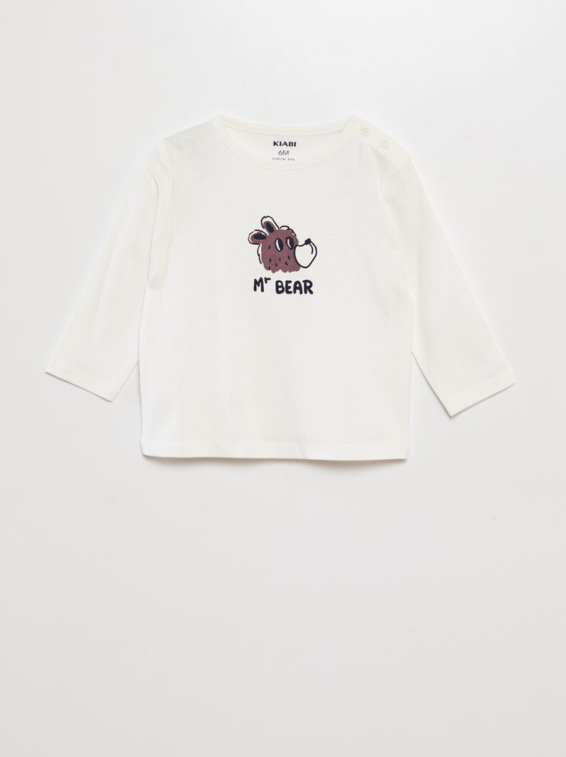 T-shirt de manga comprida com estampado BRANCO - Kiabi