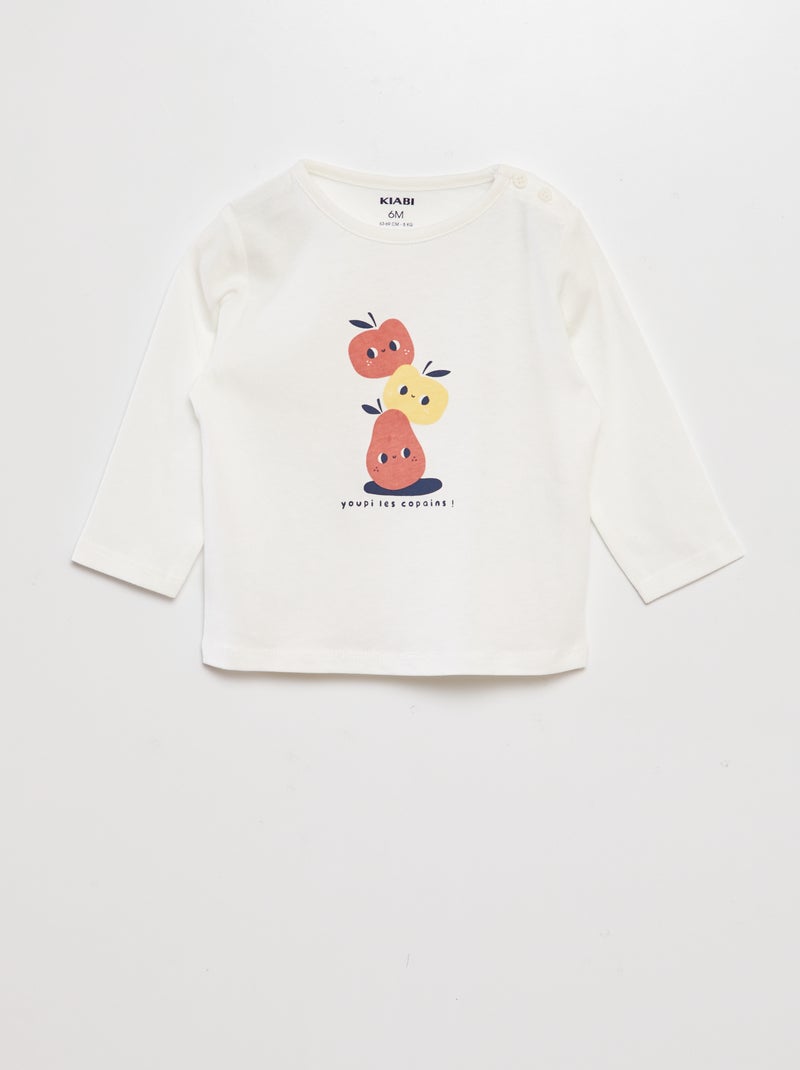 T-shirt de manga comprida com estampado BRANCO - Kiabi