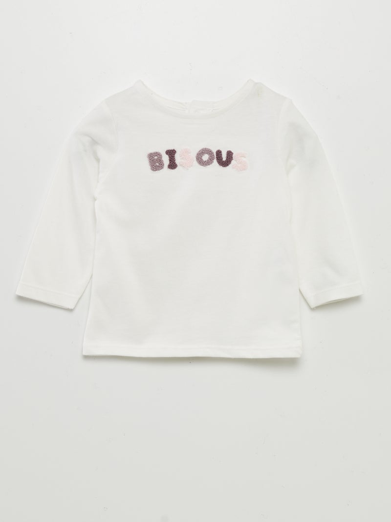 T-shirt de manga comprida com estampado BRANCO - Kiabi