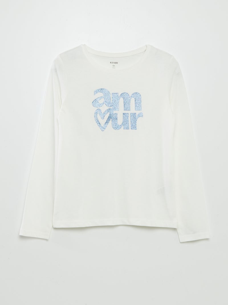 T-shirt de manga comprida com estampado BRANCO - Kiabi