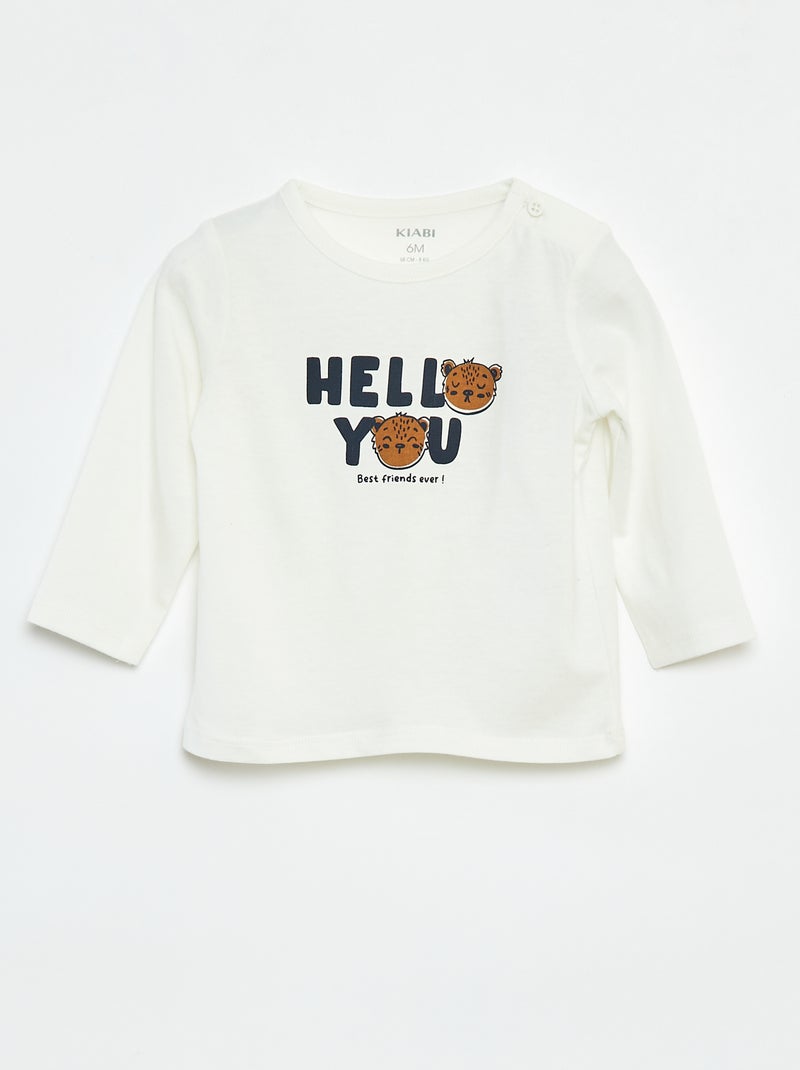 T-shirt de manga comprida com estampado Branco - Kiabi