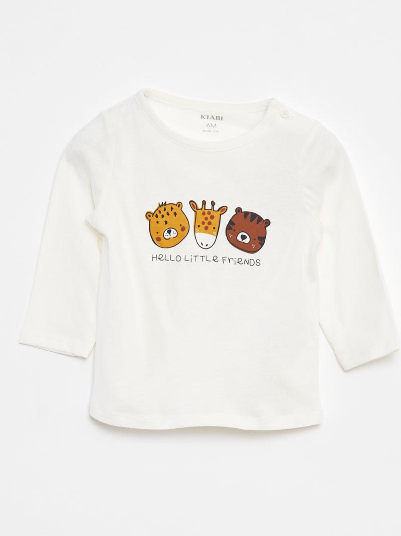 T-shirt de manga comprida com estampado Branco - Kiabi