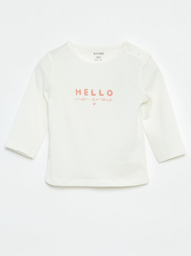 T-shirt de manga comprida com estampado Branco - Kiabi