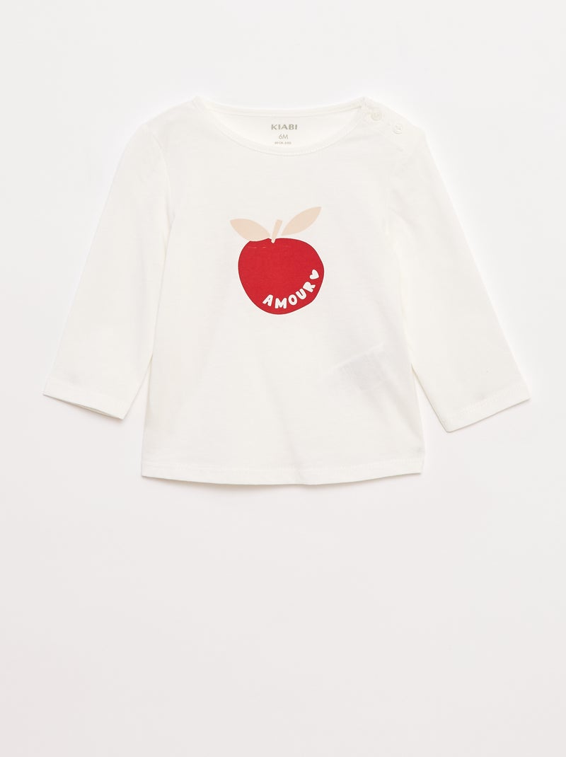 T-shirt de manga comprida com estampado Branco - Kiabi