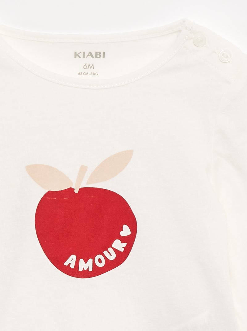 T-shirt de manga comprida com estampado Branco - Kiabi