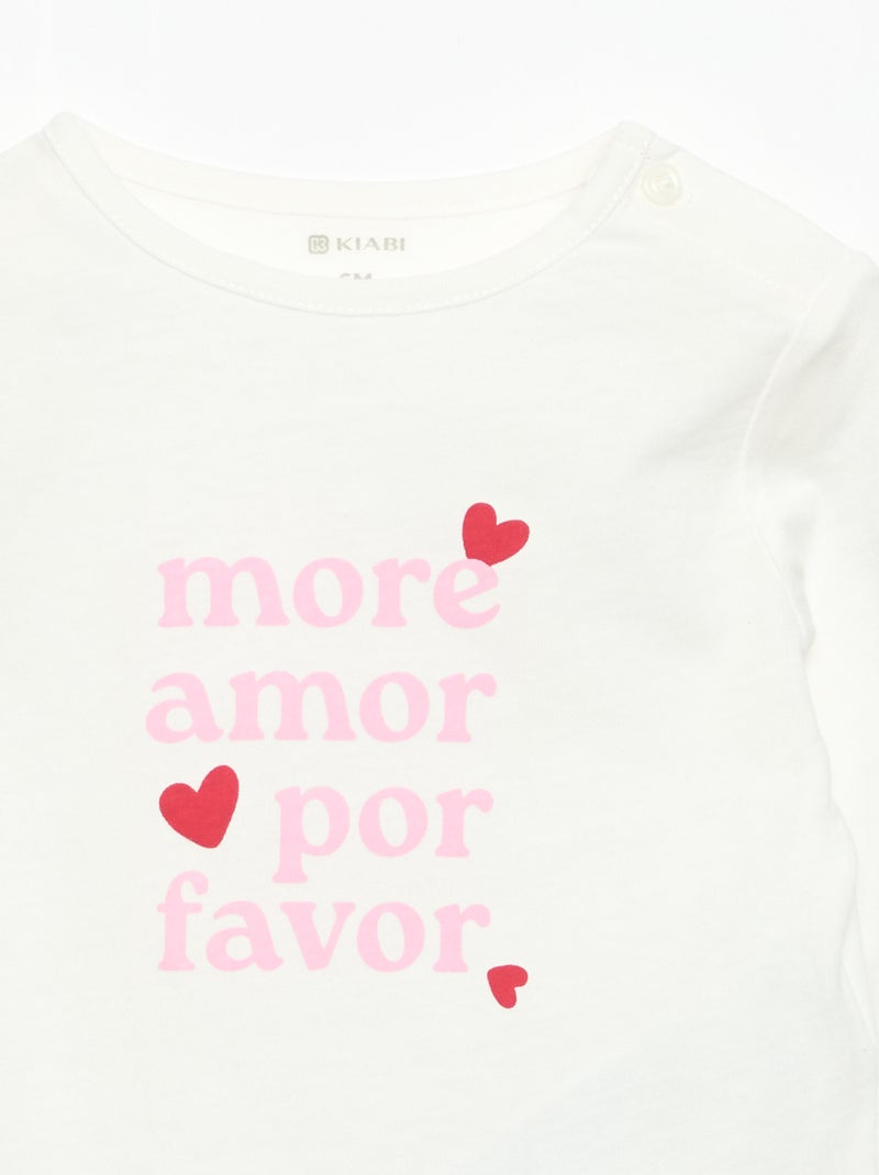 T-shirt de manga comprida com estampado Branco - Kiabi