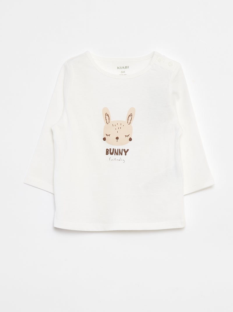 T-shirt de manga comprida com estampado Branco - Kiabi