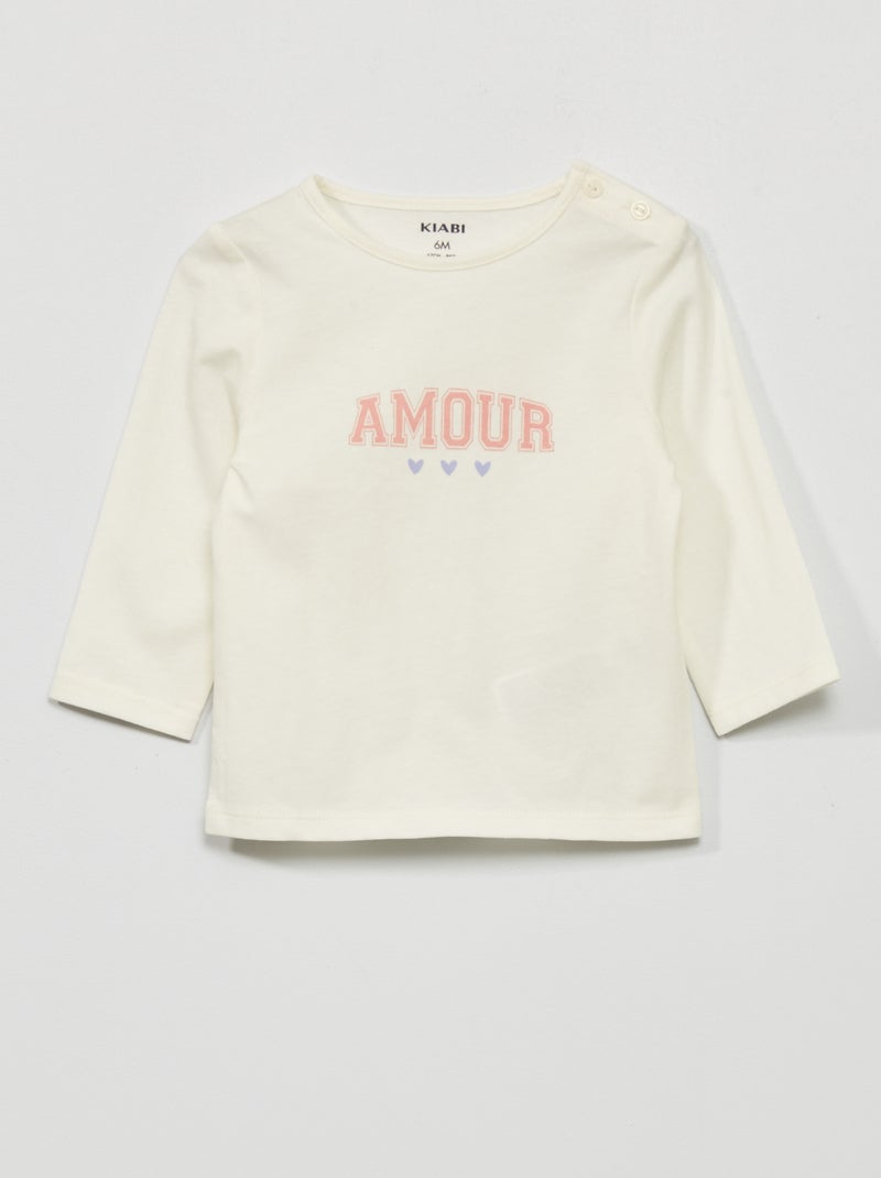 T-shirt de manga comprida com estampado BRANCO - Kiabi
