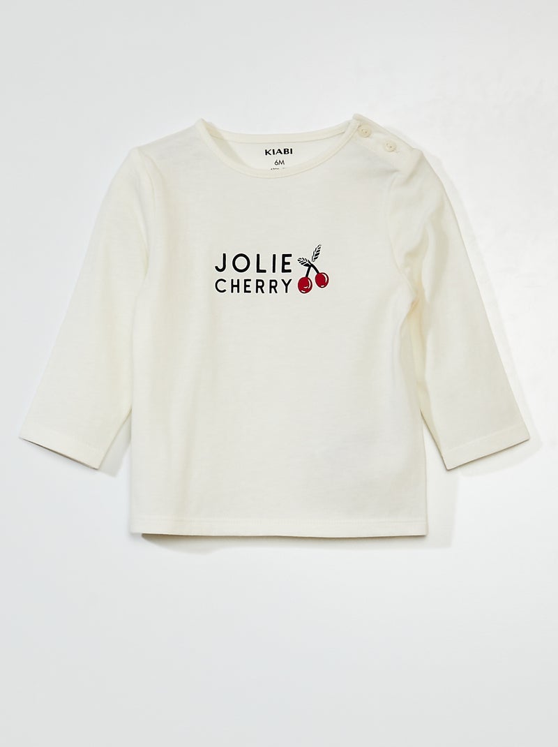T-shirt de manga comprida com estampado BRANCO - Kiabi