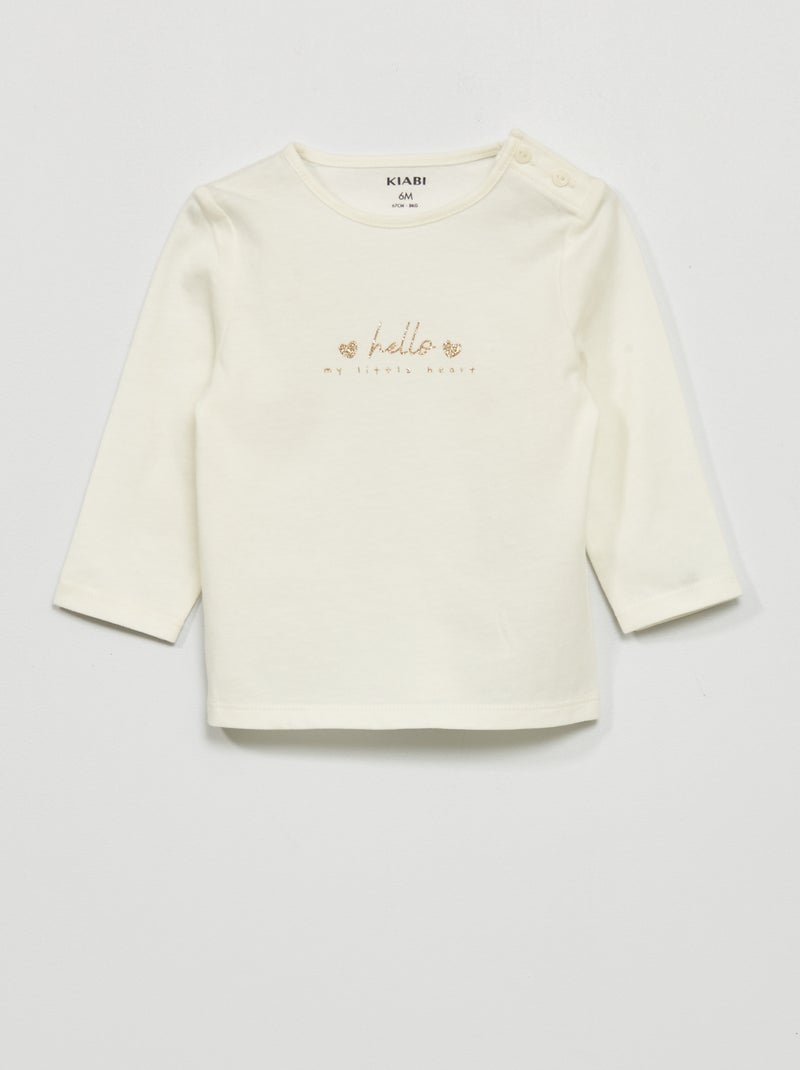 T-shirt de manga comprida com estampado BRANCO - Kiabi