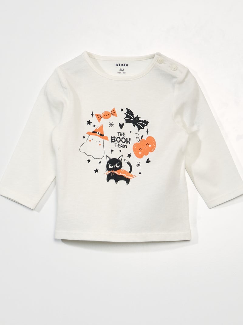 T-shirt de manga comprida com estampado BRANCO - Kiabi