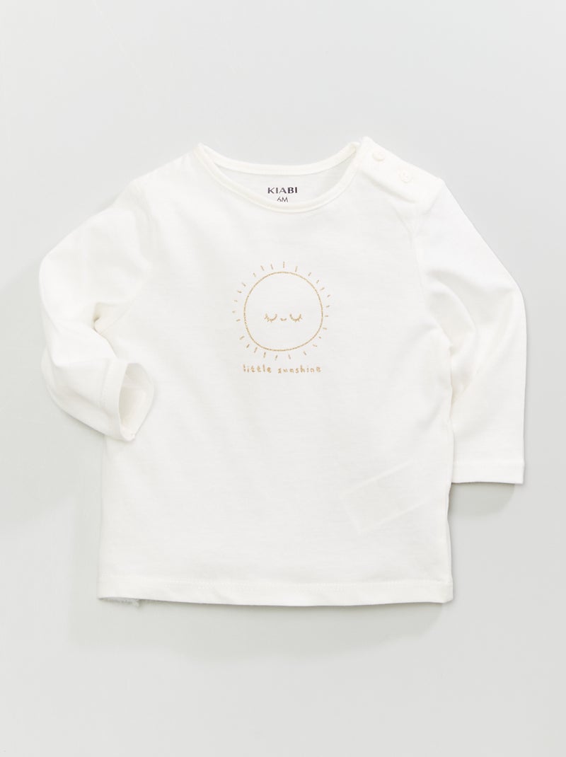T-shirt de manga comprida com estampado BRANCO - Kiabi