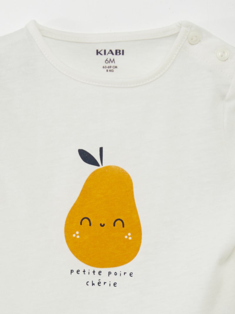T-shirt de manga comprida com estampado BRANCO - Kiabi