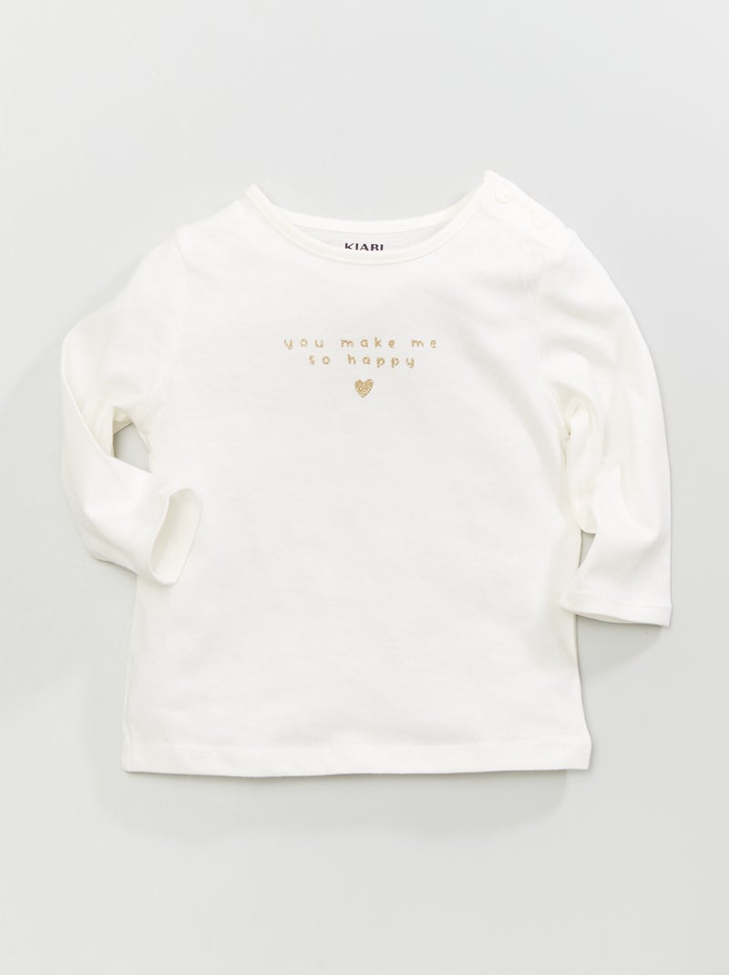 T-shirt de manga comprida com estampado BRANCO - Kiabi