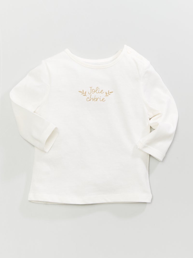T-shirt de manga comprida com estampado BRANCO - Kiabi
