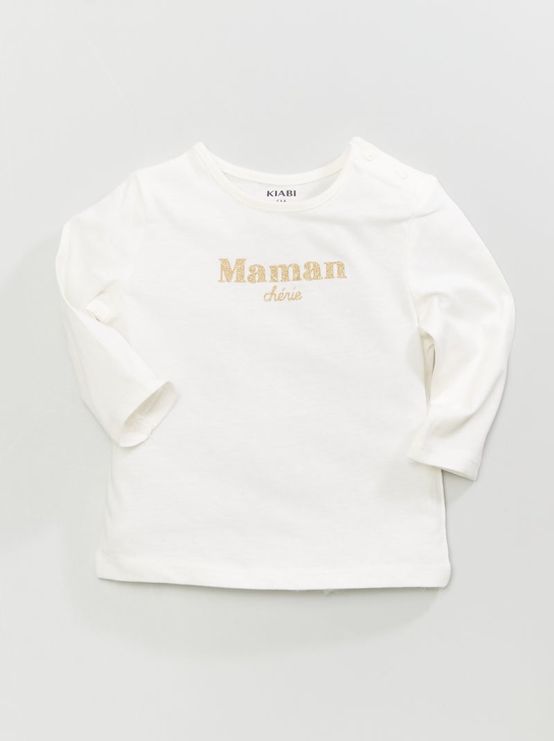 T-shirt de manga comprida com estampado BRANCO - Kiabi