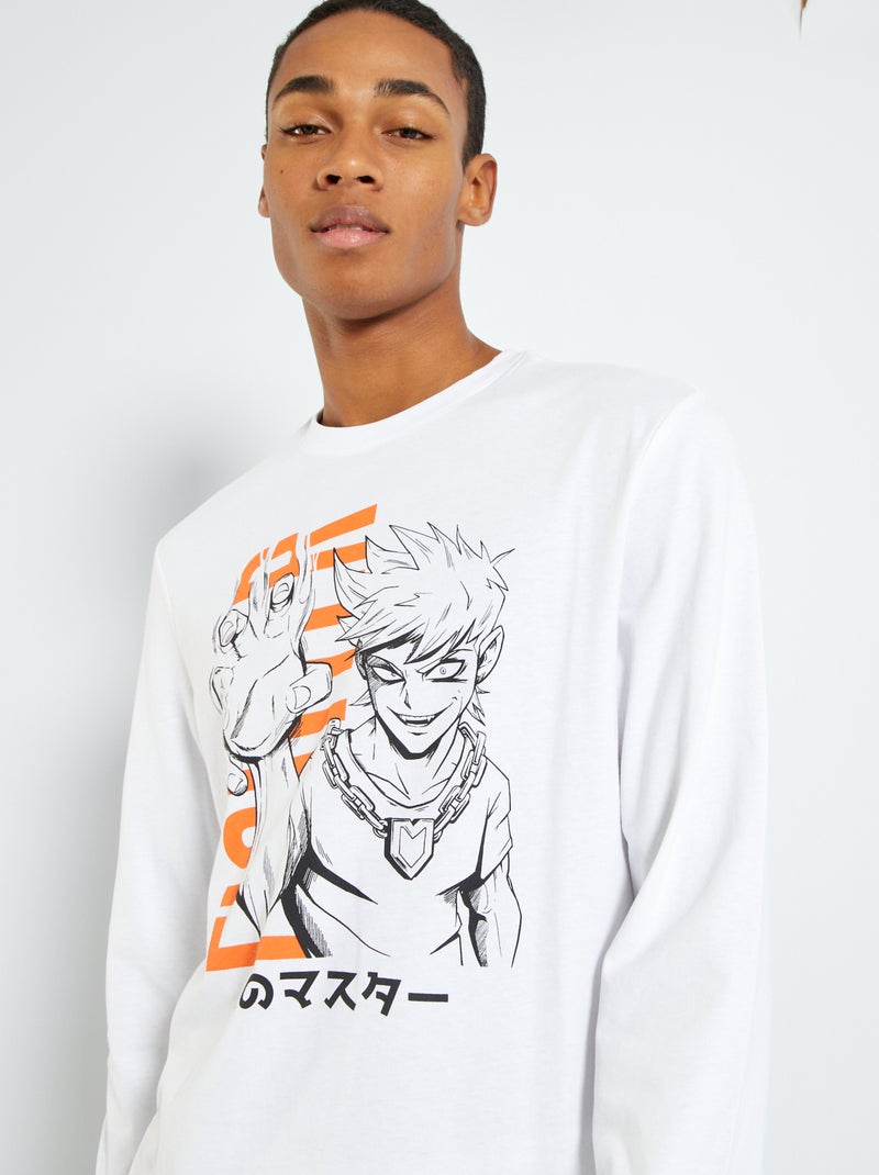 T-shirt de manga comprida com estampado BRANCO - Kiabi