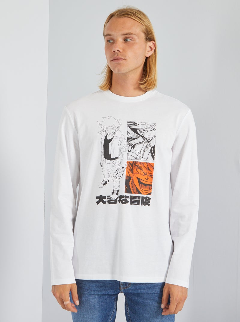T-shirt de manga comprida com estampado BRANCO - Kiabi