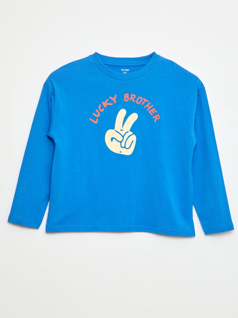 T-shirt de manga comprida com estampado 'brother' Azul - Kiabi