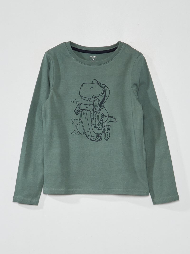 T-shirt de manga comprida com estampado CAQUI - Kiabi