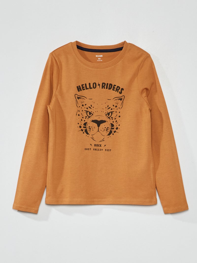 T-shirt de manga comprida com estampado CASTANHO - Kiabi