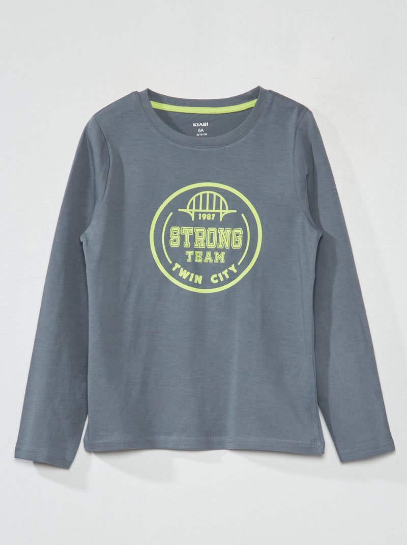 T-shirt de manga comprida com estampado CINZA - Kiabi