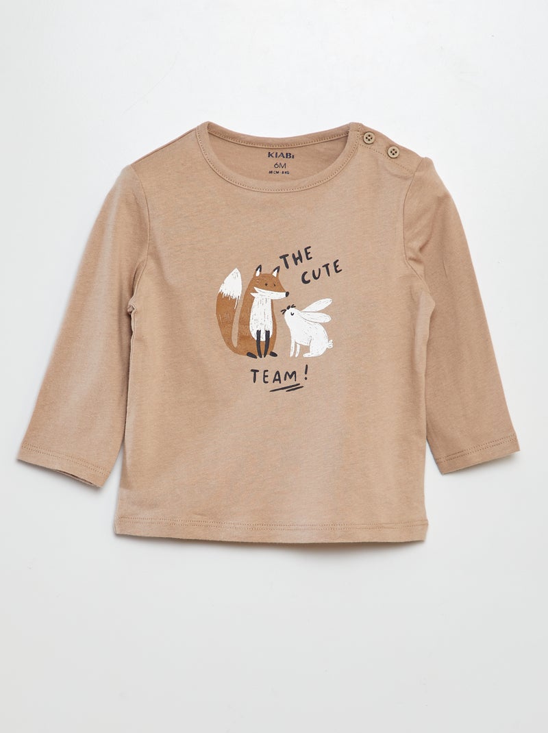 T-shirt de manga comprida com estampado CINZA - Kiabi
