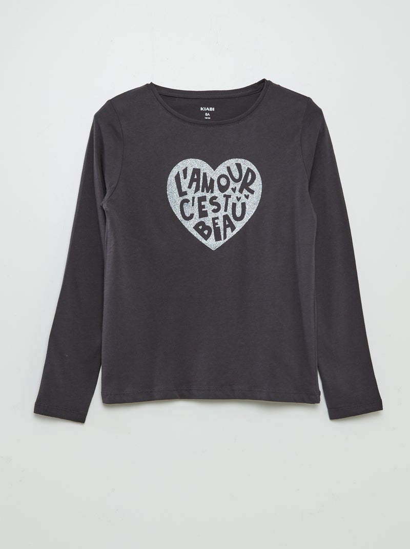 T-shirt de manga comprida com estampado CINZA - Kiabi